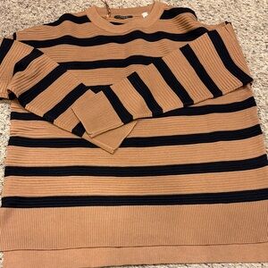 Tahari Crewneck Sweater with Tan and Black Stripes